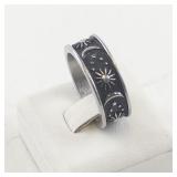 Base Metal Ring Size 6.5 with Sun, Moon, and Star Design