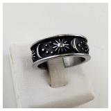 Base Metal Ring Size 6.5 with Sun, Moon, and Star Design