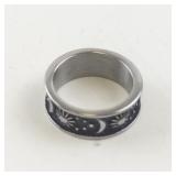 Base Metal Ring Size 6.5 with Sun, Moon, and Star Design