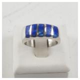 Sterling Silver 925 Created Blue Opal Inlay Ring Size 7.25