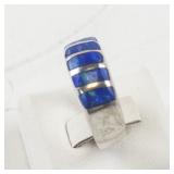 Sterling Silver 925 Created Blue Opal Inlay Ring Size 7.25