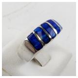Sterling Silver 925 Created Blue Opal Inlay Ring Size 7.25