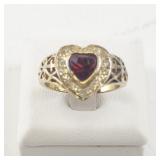 Size 7 Base Metal Ring with Lab-Grown Ruby Rhinestone Heart