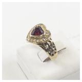 Size 7 Base Metal Ring with Lab-Grown Ruby Rhinestone Heart