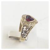 Size 7 Base Metal Ring with Lab-Grown Ruby Rhinestone Heart