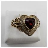 Size 7 Base Metal Ring with Lab-Grown Ruby Rhinestone Heart