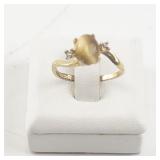 Base Metal Cat Eye Ring Size 5.5 with Faux Gemstone Accent