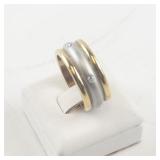 Gold Tone and Silver Tone Base Metal Ring with Rhinestones, Size 7.5