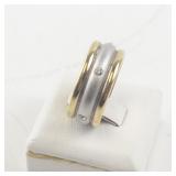 Gold Tone and Silver Tone Base Metal Ring with Rhinestones, Size 7.5