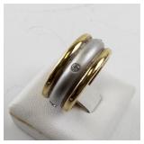Gold Tone and Silver Tone Base Metal Ring with Rhinestones, Size 7.5