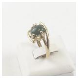 Size 7 Base Metal Ring with Green Stone and Rhinestones