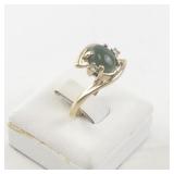 Size 7 Base Metal Ring with Green Stone and Rhinestones