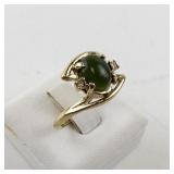 Size 7 Base Metal Ring with Green Stone and Rhinestones