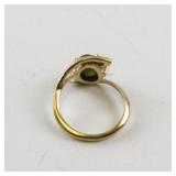 Size 7 Base Metal Ring with Green Stone and Rhinestones
