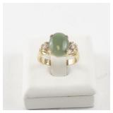 Size 5 Gold Tone Ring with Green Stone and CZ Accents