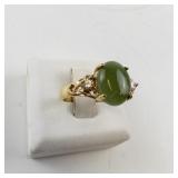 Size 5 Gold Tone Ring with Green Stone and CZ Accents
