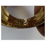 Group of 3 Gold Tone Size 9 Rings with Engraved Love Message and Clear Stones