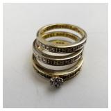 Group of 3 Gold Tone Size 9 Rings with Engraved Love Message and Clear Stones
