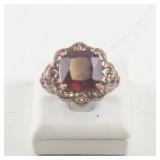 Rose Tone Base Metal Ring with Lab-Grown Ruby, Size 7