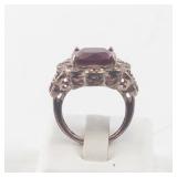 Rose Tone Base Metal Ring with Lab-Grown Ruby, Size 7