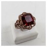 Rose Tone Base Metal Ring with Lab-Grown Ruby, Size 7