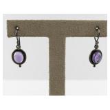 Pair of Vintage Silver Dangle Earrings with Purple Gemstones