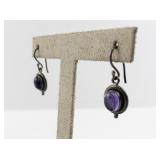 Pair of Vintage Silver Dangle Earrings with Purple Gemstones