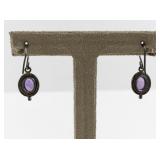 Pair of Vintage Silver Dangle Earrings with Purple Gemstones