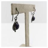 Pair of Vintage Silver Dangle Earrings with Purple Gemstones