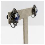Vintage Delft Blue Porcelain Screw-Back Earrings with Filigree Setting