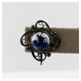 Vintage Delft Blue Porcelain Screw-Back Earrings with Filigree Setting