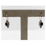 Pair of Sterling Silver Dangle Earrings with Amethyst Stones, Marked 925
