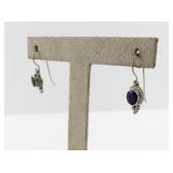 Pair of Sterling Silver Dangle Earrings with Amethyst Stones, Marked 925