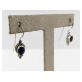 Pair of Sterling Silver Dangle Earrings with Amethyst Stones, Marked 925