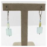 Sterling Silver Dangle Earrings with Blue Glass and Bead Accents