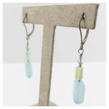Sterling Silver Dangle Earrings with Blue Glass and Bead Accents