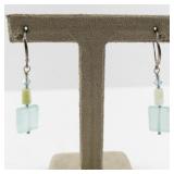 Sterling Silver Dangle Earrings with Blue Glass and Bead Accents
