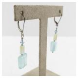 Sterling Silver Dangle Earrings with Blue Glass and Bead Accents