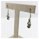 Sterling Silver Dangle Earrings with Peridot and Blue Stone