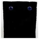 Pair of Silver Stud Earrings with Lapis Accents