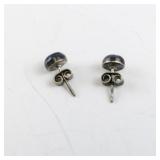 Pair of Silver Stud Earrings with Lapis Accents