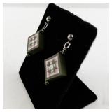 Pair of Decorative Green and Pink Square Drop Earrings