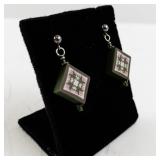 Pair of Decorative Green and Pink Square Drop Earrings