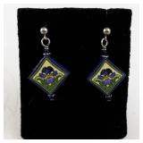 Pair of Artistic Ceramic Tile Stud Earrings with Floral Design