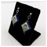 Pair of Artistic Ceramic Tile Stud Earrings with Floral Design