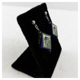 Pair of Artistic Ceramic Tile Stud Earrings with Floral Design