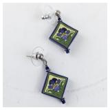 Pair of Artistic Ceramic Tile Stud Earrings with Floral Design