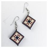 Handcrafted Square Earrings with Geometric Star Pattern