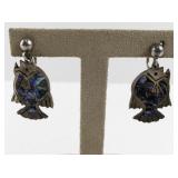 Mexican Sterling Silver and Abalone Fish Earrings