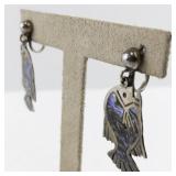Mexican Sterling Silver and Abalone Fish Earrings